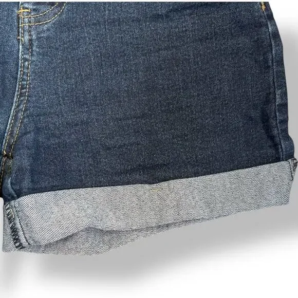 ModCloth Dark Wash High Waist Cuffed Jean Shorts Button Fly Denim Retro Pinup - Picture 3 of 9